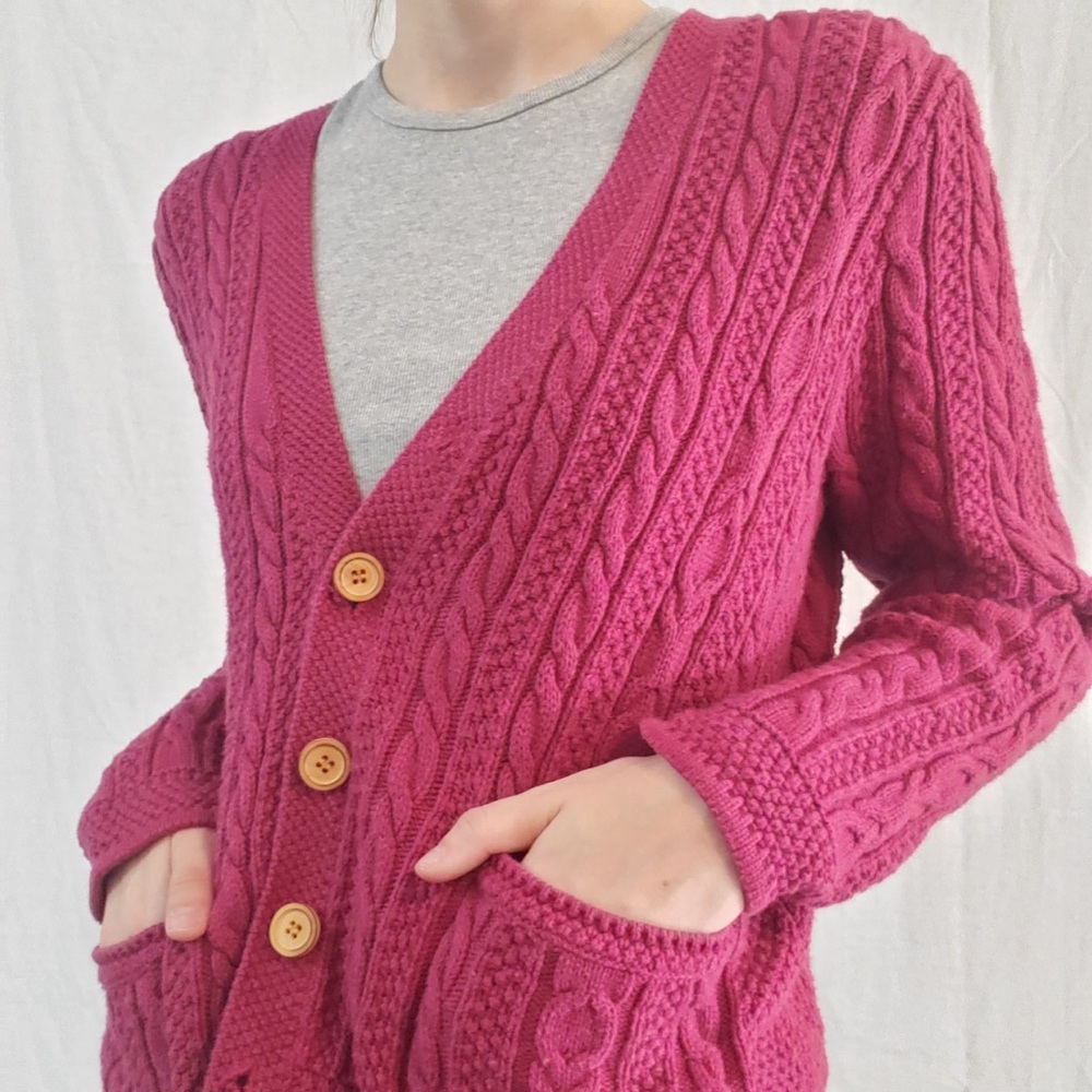 Fuchsia v-neck cable knit button up cardigan small